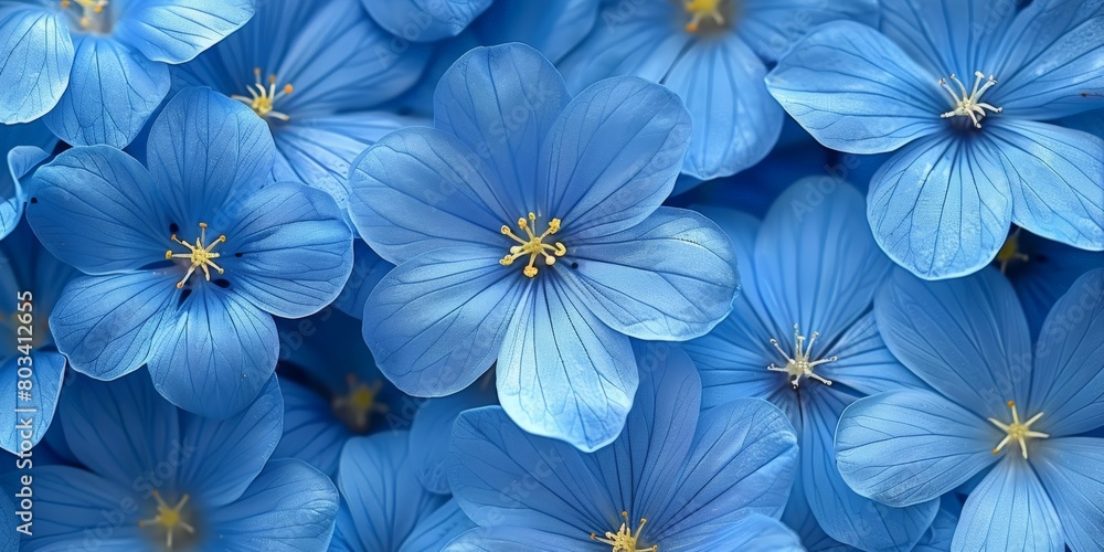 Cluster of Blue Flowers With Yellow Centers