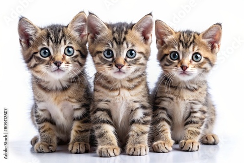 three small kittens isolated on white background