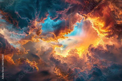 A mesmerizing image of a stormy sunset, with vibrant hues illuminating the turbulent sky.