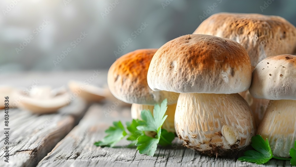 Identify Boletus Edulis mushroom foraging recipes and edible fungi in forests. Concept Boletus Edulis recipes, wild mushroom dishes, forest foraging, edible fungi, cooking tips