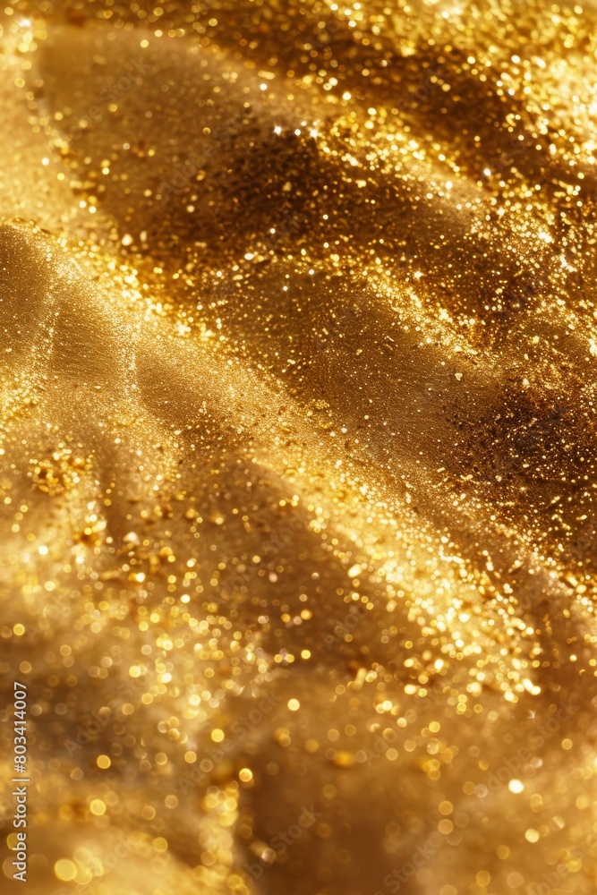 An abstract image capturing the movement of light across a textured golden surface with sparkle An abstract image capturing the movement of light across a textured golden surface with sparkle