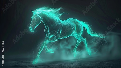 A mystical horse that symbolizes the power of the natural element. A hoofed animal (stallion or mare) running fast. Illustration for cover, card, interior design, brochure or presentation.