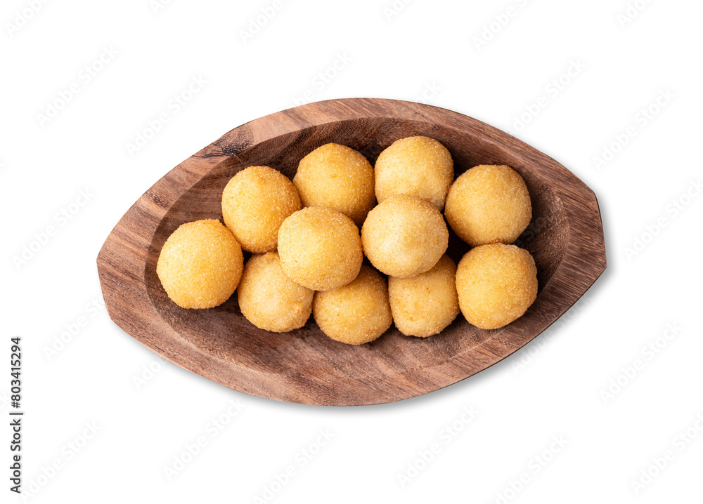 Typical brazilian snack cheese ball on a plate isolated over white background Typical brazilian snack cheese ball on a plate isolated over white background
