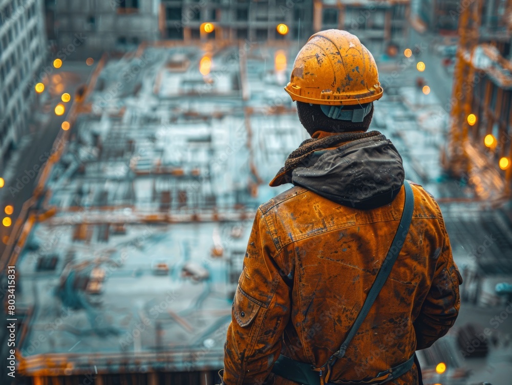 Construction site merged with sketch and engineering diagrams. Construction site merged with sketch and engineering diagrams.