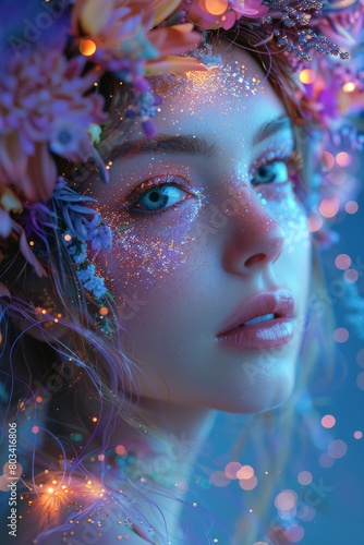 Vivid colors blend and dance with light flares, creating an abstract background perfect for festive or imaginative themes