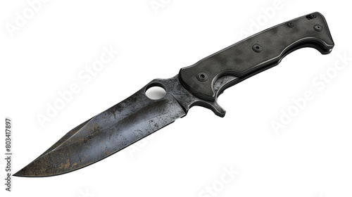 A survival knife with a black matte finish isolated on transparent background 