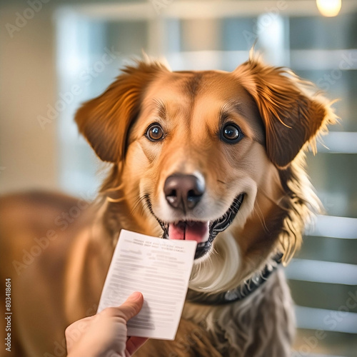 Dog receives good news from the veterinarian-no fleas, no ticks, and you-are-not-father.