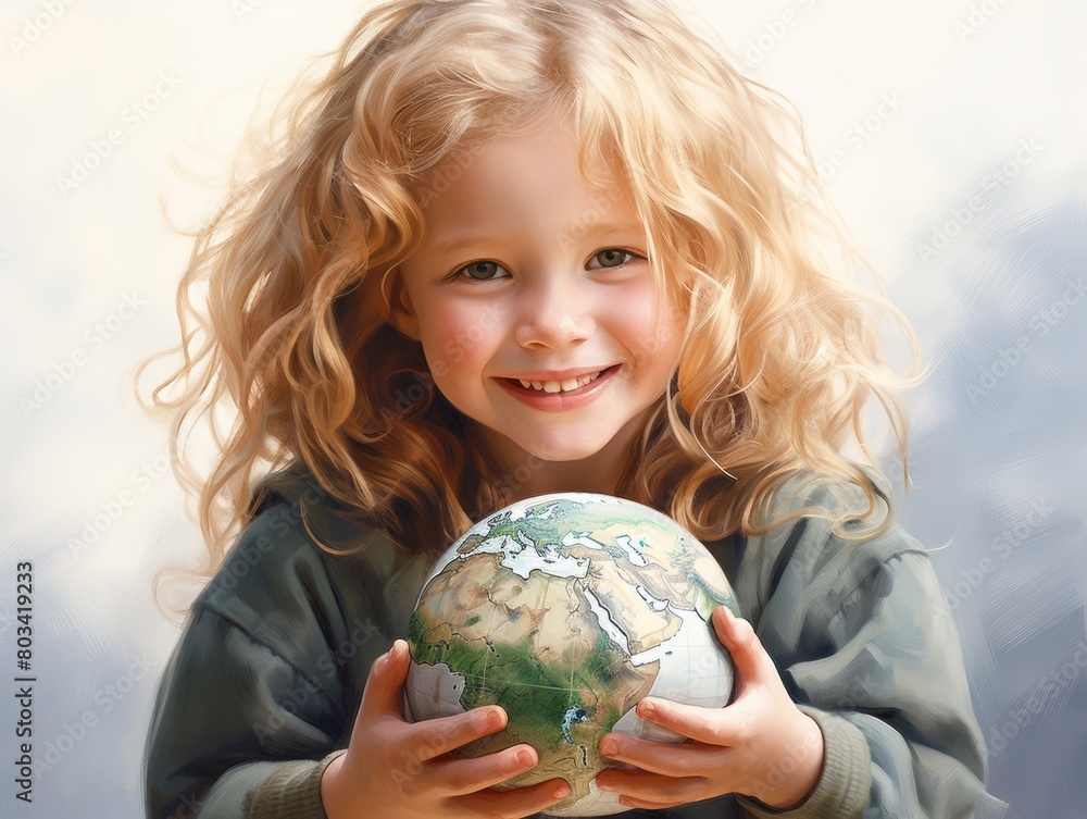 Little girl with a globe, embodying the idea of protecting the planet. Little girl with a globe, embodying the idea of protecting the planet.