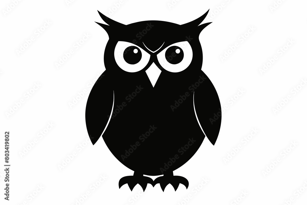 Fototapeta premium Black owl silhouette on white background