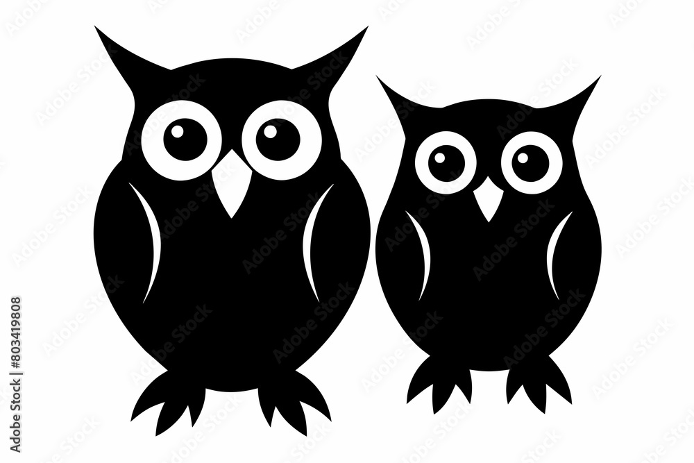Fototapeta premium Two owl silhouette on white background