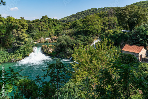 Krka River Flowing Through Lush Green Forest in Krka National Park, Croatia