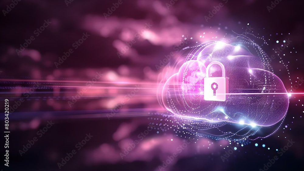 Securing Data in the Cloud with Cybersecurity and Lock Symbol. Concept Cloud Security, Cybersecurity Measures, Data Protection, Secure Cloud Storage, Encryption Technologies