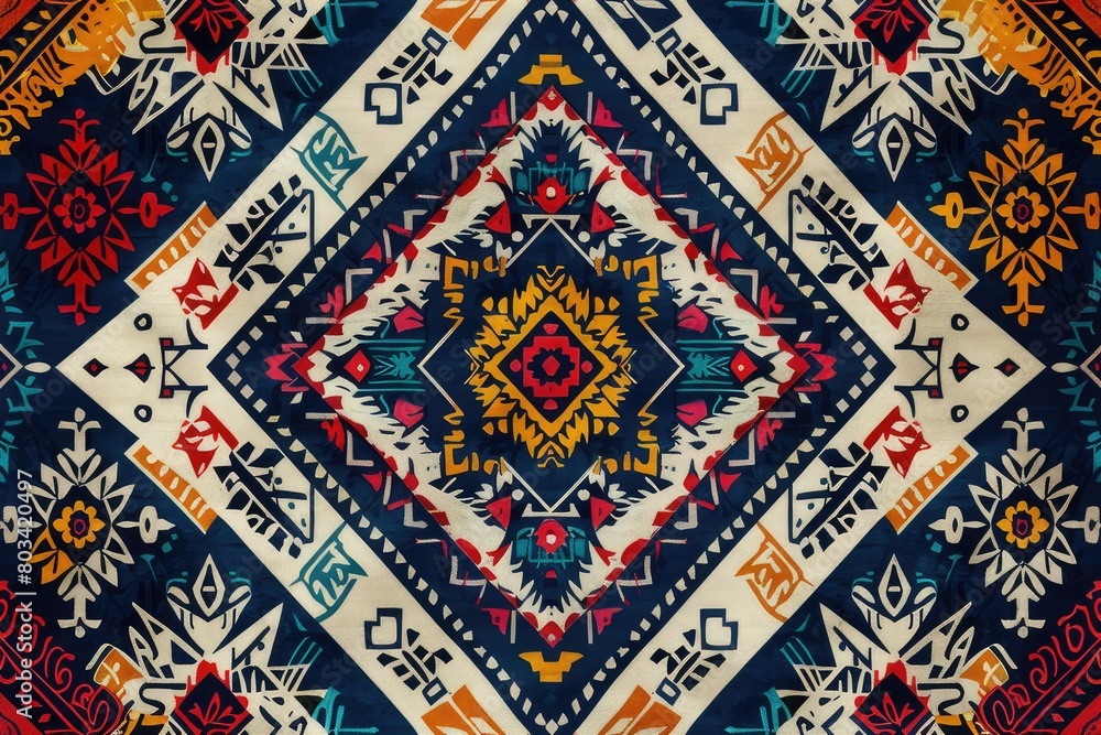 Geometric ethnic oriental pattern traditional Design for background, carpet, wallpaper, clothing, wrapping, Batik, fabric, Vector embroidery style, colorful, indan, mexican.