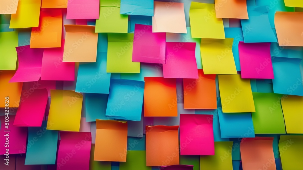A vibrant collection of overlapping sticky notes in a multitude of colors on a wall. A vibrant collection of overlapping sticky notes in a multitude of colors on a wall.