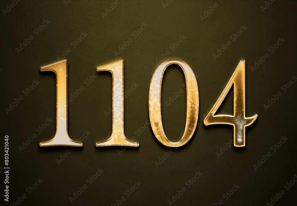 Old gold effect of 1104 number with 3D glossy style Mockup. Old gold effect of 1104 number with 3D glossy style Mockup.
