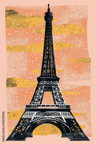 Paris city skyline cute colorful hand drawn style illustration