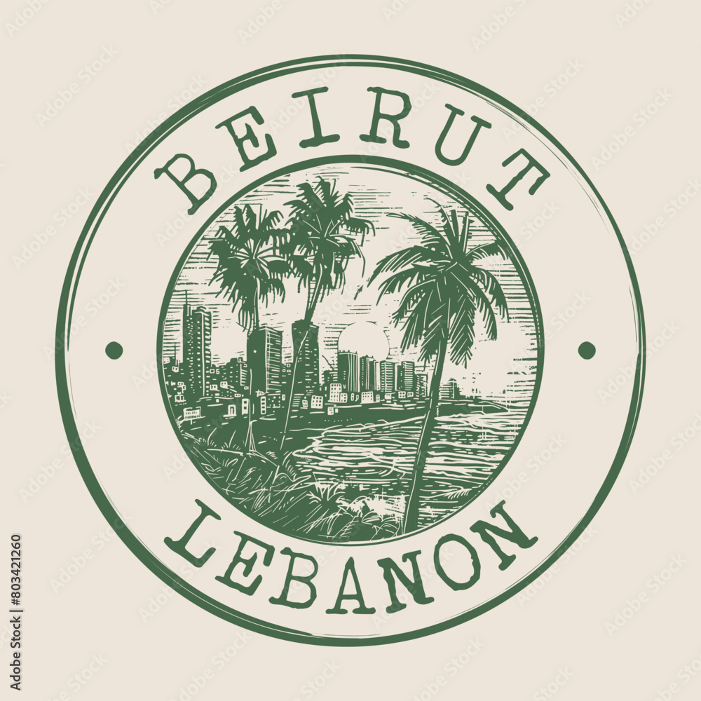 Naklejka premium Beirut, Lebanon Stamp City Postmark. Silhouette Postal Passport. Round Vector Icon. Vintage Postage Design. 