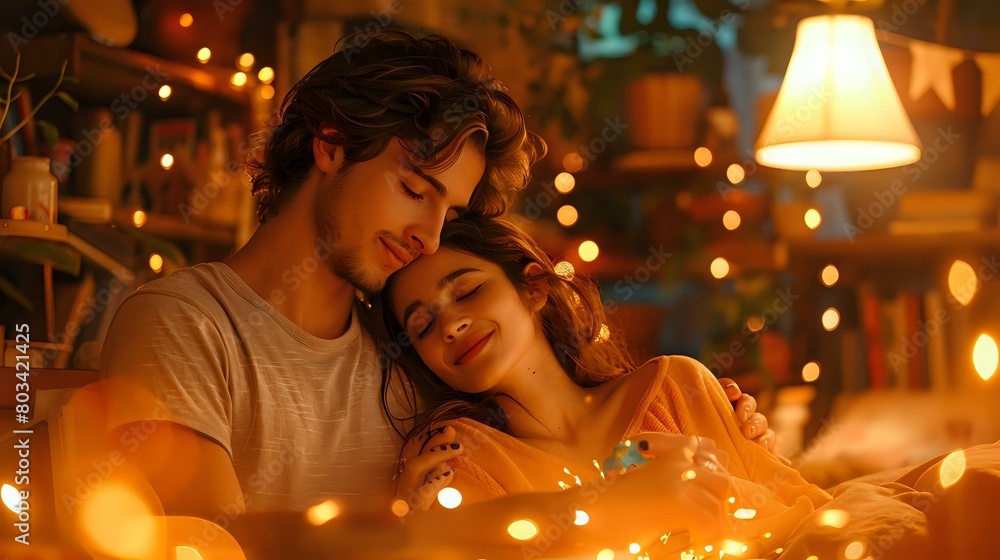 Serene Love: Intimate Moment in Cozy, Ambient Light Serene Love: Intimate Moment in Cozy, Ambient Light