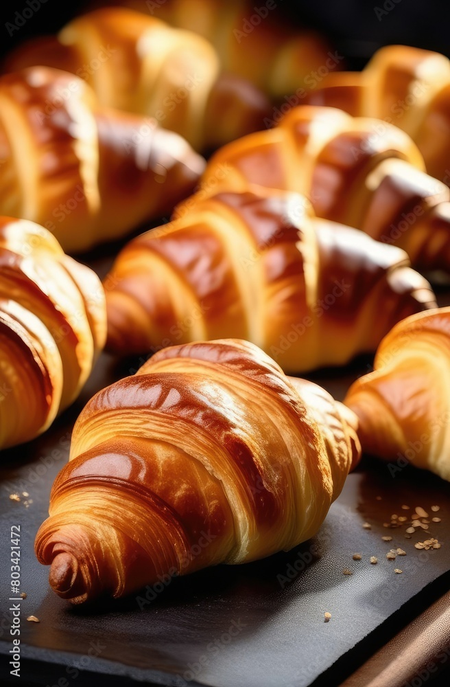 Food. Croissants. Fresh hot and crispy baked goods with filling on a baking sheet. Lots of buns from the oven. Verttkalny. Food. Croissants. Fresh hot and crispy baked goods with filling on a baking sheet. Lots of buns from the oven. Verttkalny.