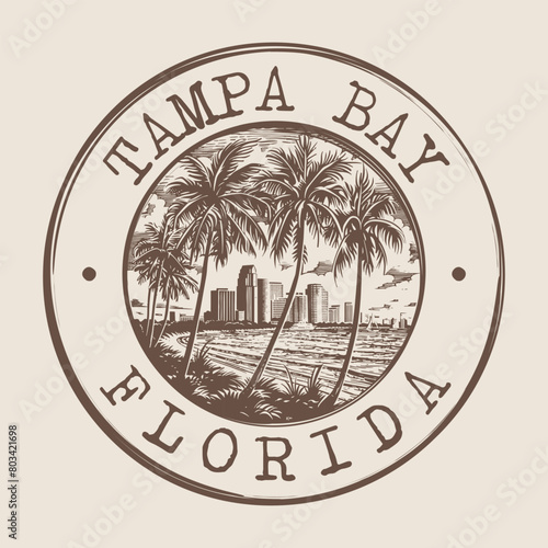 Tampa Bay, Florida Stamp City Postmark. Silhouette Postal Passport. Round Vector Icon. Vintage Postage Design.	
