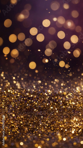 Bronzed-gold and plum abstract glitter confetti bokeh background  resonating with warmth and depth.