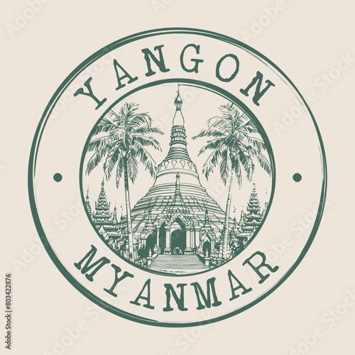 Yangon, Myanmar Stamp City Postmark. Silhouette Postal Passport. Round Vector Icon. Vintage Postage Design.	
 photo