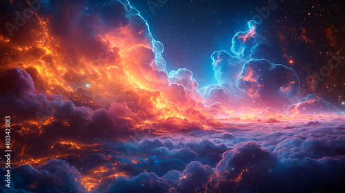 Fiery and Cool Toned Celestial Nebula Artwork