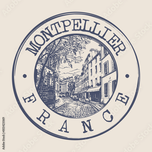 Montpellier, France Stamp City Postmark. Silhouette Postal Passport. Round Vector Icon. Vintage Postage Design.	
