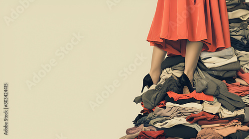 Woman legs stick out from a high stack of clothes Generative Ai  photo