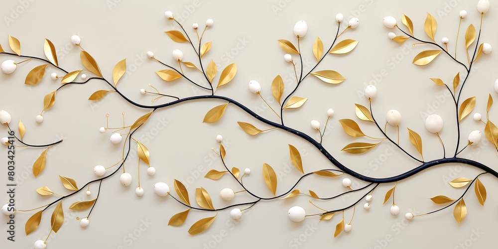 Abstract pearl flower tree branch with leaf and jewel deocration. Fashion elegant romantic template art