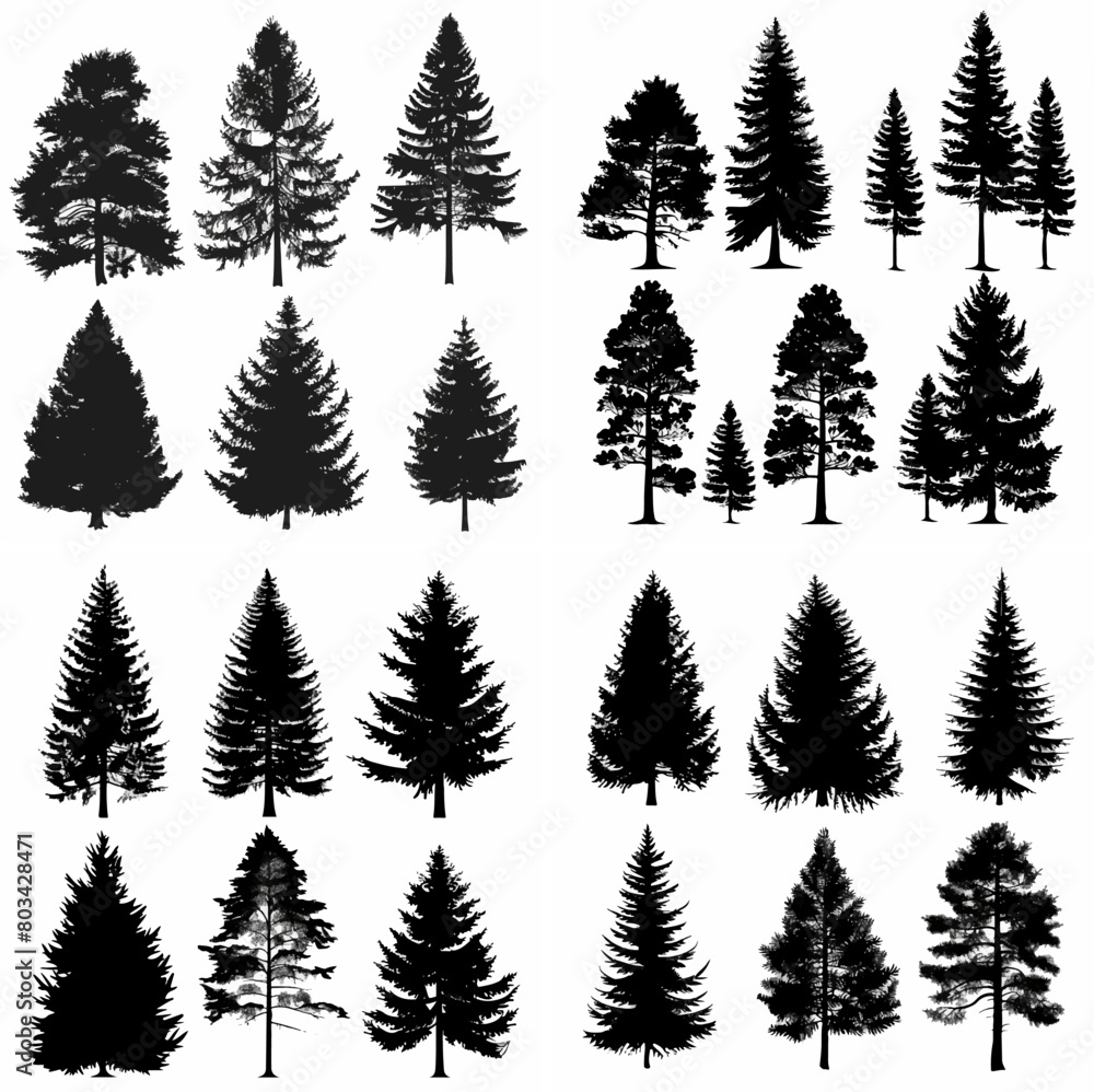 black tree silhouette set pure badge eco outline recreation breath emblem label protection graphic pine trunk woodland black tree silhouette set pure badge eco outline recreation breath emblem label protection graphic pine trunk woodland