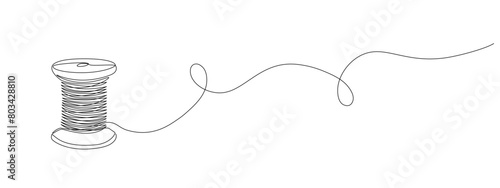Continuous drawing of a single editable line of spool of thread. Simplified spool icon for needlework and tailor. Vector illustration.
