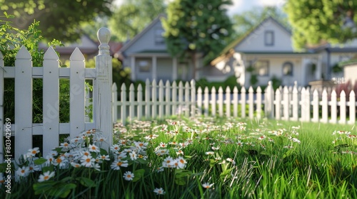 White Picket Fence Next to Lush Green Field