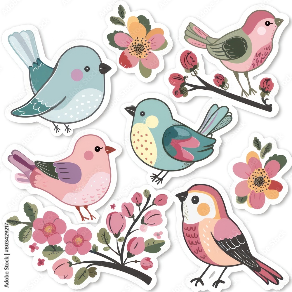 Watercolor bird stickers set, featuring a variety of colorful birds, perfect for adding a pop of nature to your designs.