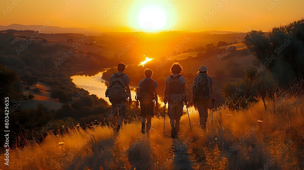 Fototapeta premium Group of Friends Enjoying a Lifestyle Hiking Adventure