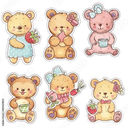 Wallpaper Mural Set of cartoon bear stickers for designing children's postcards and gifts. Torontodigital.ca