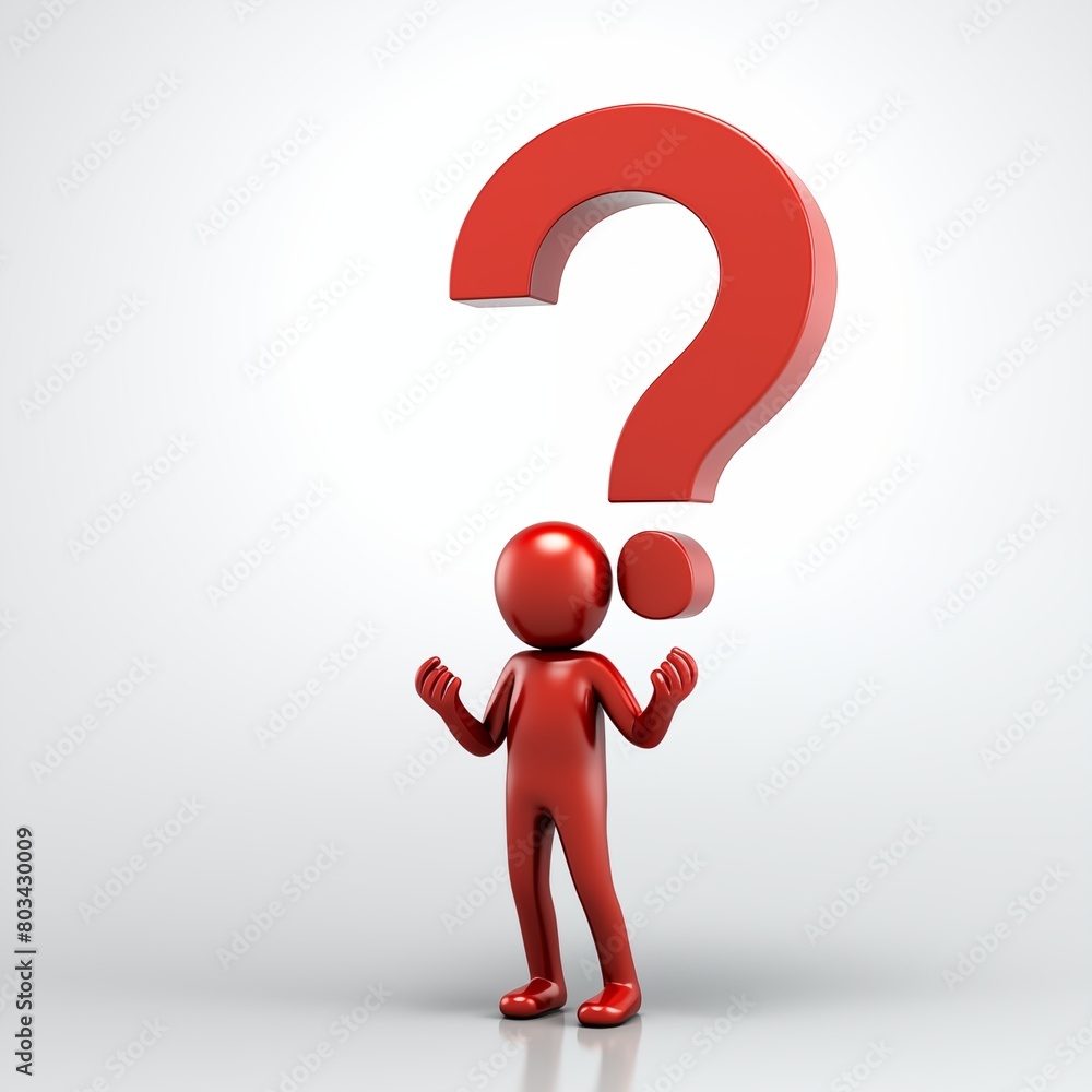 3D Character Pondering Under a Large Red Question Mark 3D Character Pondering Under a Large Red Question Mark