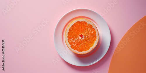 Citrus Harmony: A Vivid Orange Cut in Half on a Pure White Plate
