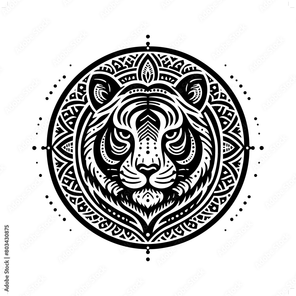 Tiger silhouette in bohemian, boho, nature illustration Tiger silhouette in bohemian, boho, nature illustration