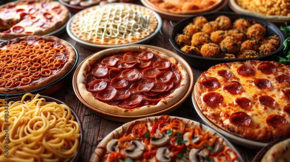 An Abundance of Flavor: A Table Overflowing With Various Types of Pizza An Abundance of Flavor: A Table Overflowing With Various Types of Pizza