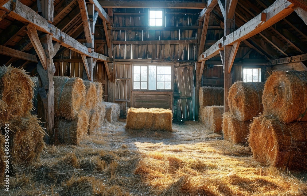 Barn With Hay Bales and Window