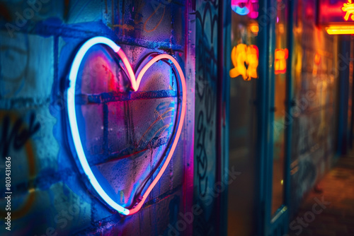 A photo of a neon tube bending into the shape of a heart.