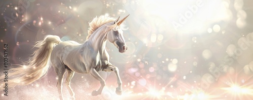 Majestic unicorn galloping in dreamy lights photo