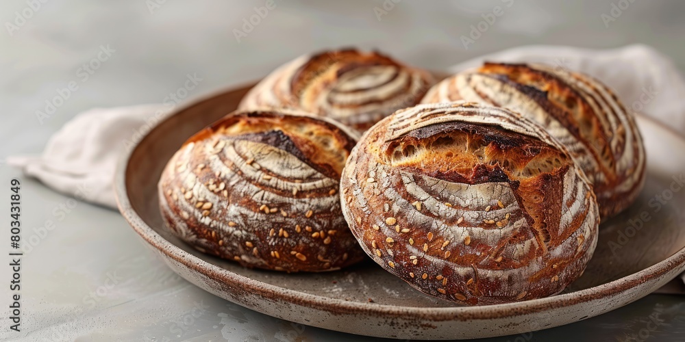 Rustic Loaves: A Plateful of Artisan Bread on a Wooden Table
