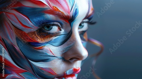 Close up of avant-garde creative and experimental makeup of a beautiful woman