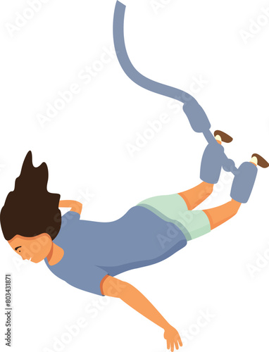 Girl extreme fall icon cartoon vector. Bungee jumping. Cord recreation