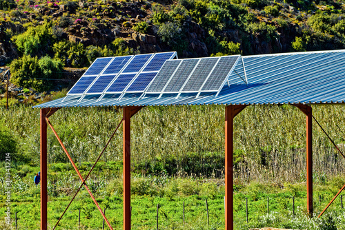 Solar panels mounted on farm structure near Oudtshoorn, Western Cape, South Africa
