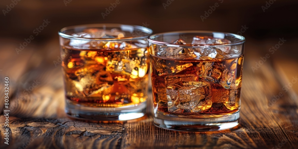 Serene Stillness: Two Glasses of Ice on Wooden Table Serene Stillness: Two Glasses of Ice on Wooden Table