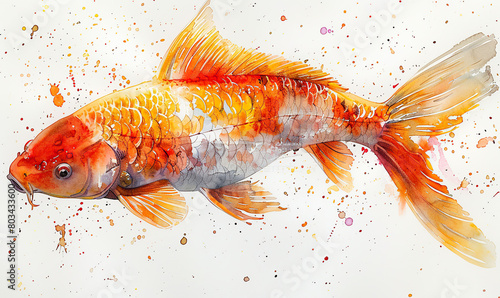 A colorful watercolor painting of a koi fish with splashes of paint.  , Generate AI photo