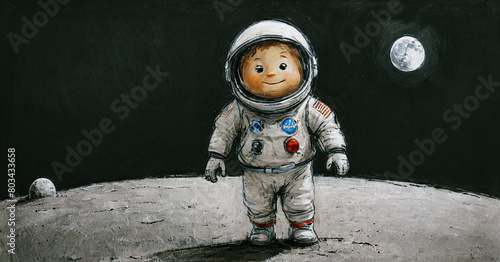 illustrazione di piccolo astronauta sulla superficie di un pianeta photo